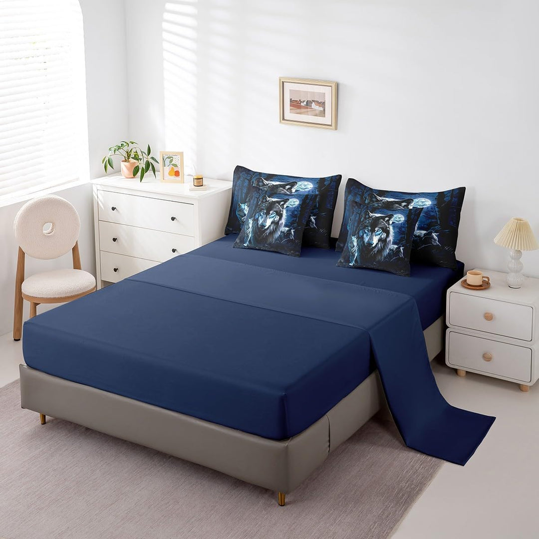 Boys Girls Wolf 7 Pieces Bedding Set King Size, Wolves Howling Bed in A Bag Kids Western Wild Animal Comforter Set with Sheets Mountain Moon Teens Bed Set Bedroom Decor 7Pcs - Just Closeouts Canada Inc.X004YN9YIJ
