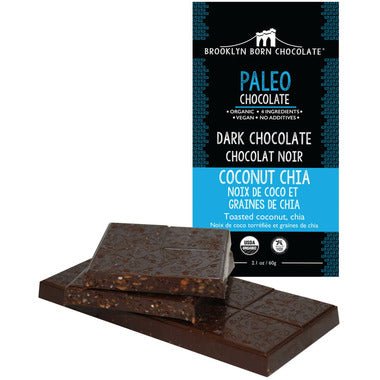 Brooklyn Born Chocolate Coconut Chia Paleo Dark Chocolate, 60g - Just Closeouts Canada Inc.860000172936