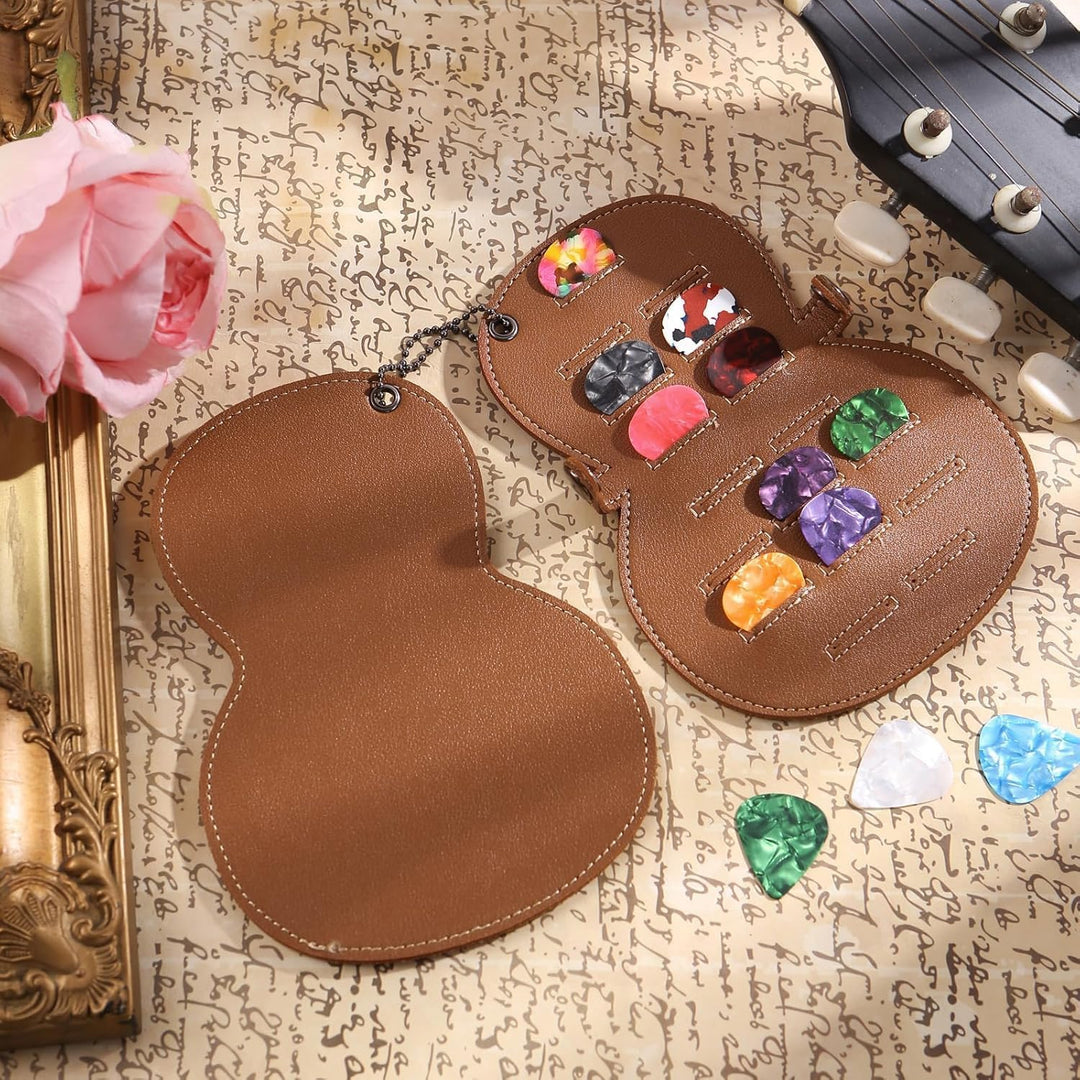 Brown Guitar-Shaped PU Leather Pick Holder Keychain, 17 Slots - Just Closeouts Canada Inc.X004LSAT0T