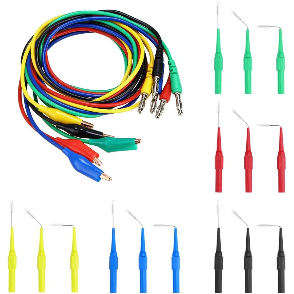 BTSKY 5 Color Identified Automotive Back Probe Lead Set - 15 Pcs 3 Configurations 30V Back Probe Pin + 5 Pcs 4mm Banana Plug to Alligator Clip Extension Lead 500V 5A for Circuit Testing(20 Pcs) - Just Closeouts Canada Inc.