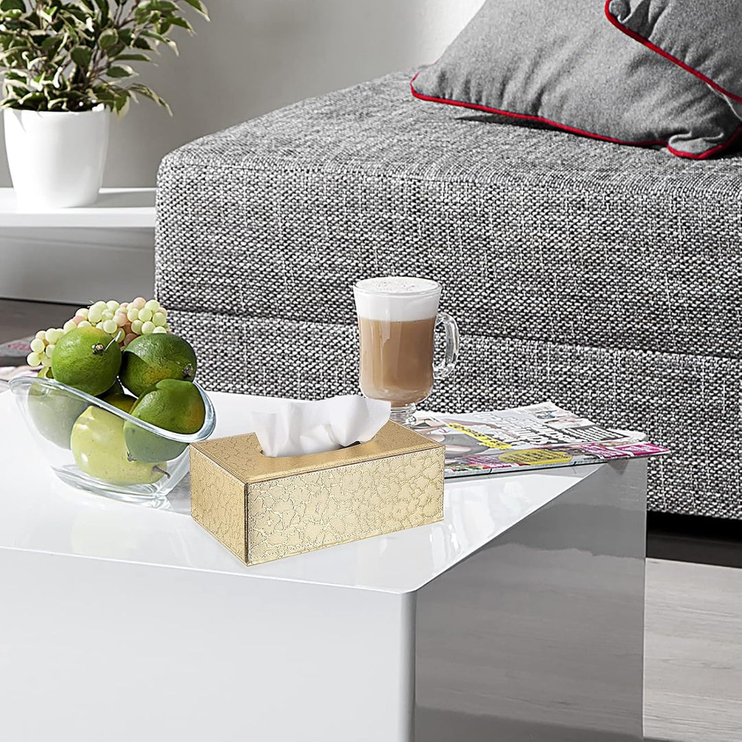 BTSKY PU Leather Tissue Box Holder, Household Rectangular Facial Tissue Box Cover Napkin Holder Paper Case Dispenser for Home Office Car Countertop(Gold) - Just Closeouts Canada Inc.