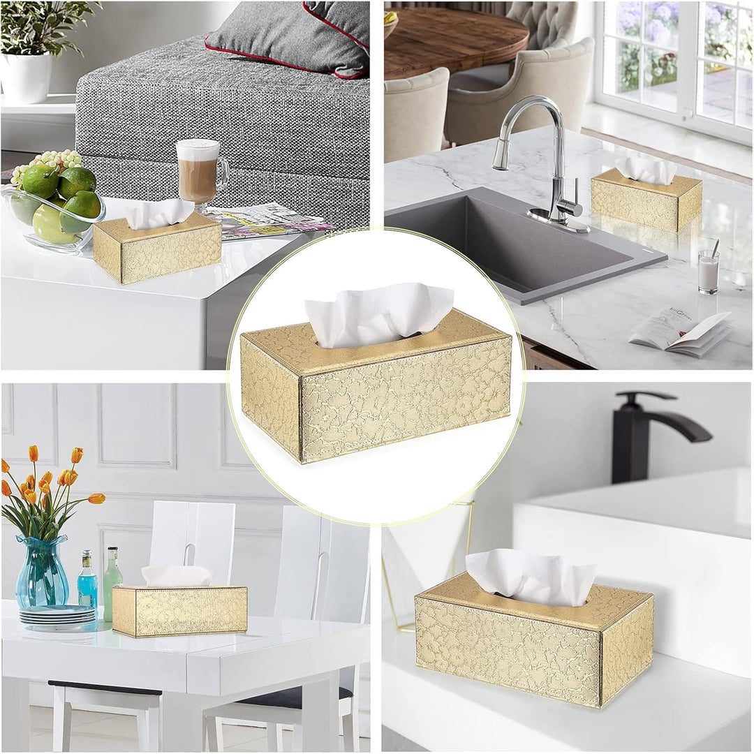 BTSKY PU Leather Tissue Box Holder, Household Rectangular Facial Tissue Box Cover Napkin Holder Paper Case Dispenser for Home Office Car Countertop(Gold) - Just Closeouts Canada Inc.