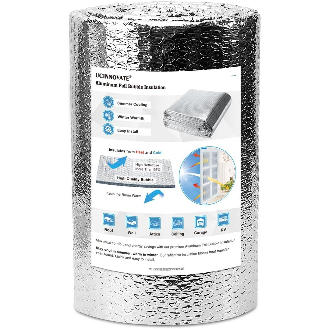 Bubble Reflective Insulation Roll, 12'' x 16.4ft Double Side Foil Thermal Insulation Sheet for Winter, Windows Aluminum Radiant Barrier for Summer Heat, Insulation Wrap for RV, Roof, Ducts - Just Closeouts Canada Inc.X004FQR03V