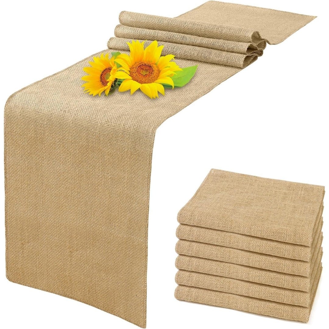 Burlap Table Runners 12 x 108 Inches Long Fall Farmhouse Fabric Jute Dining Table Runner, Rustic Vintage Linen Woven Tablecloth Outdoor Boho Decoration for Party Wedding Kitchen 6 Pack - Just Closeouts Canada Inc.