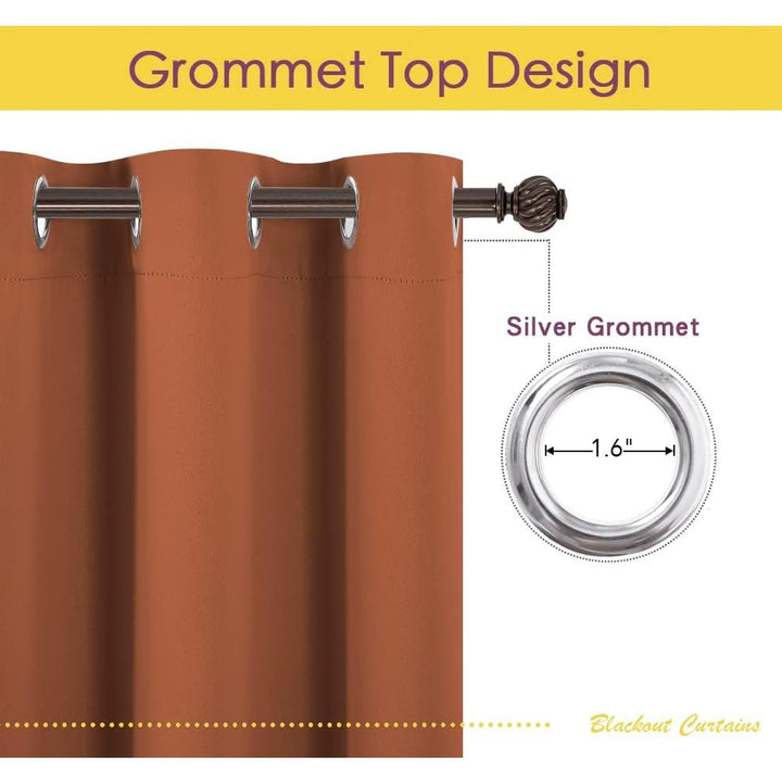 Burnt Orange Blackout Grommet Curtains, 42 x 72 in, 2 Panels - Just Closeouts Canada Inc.