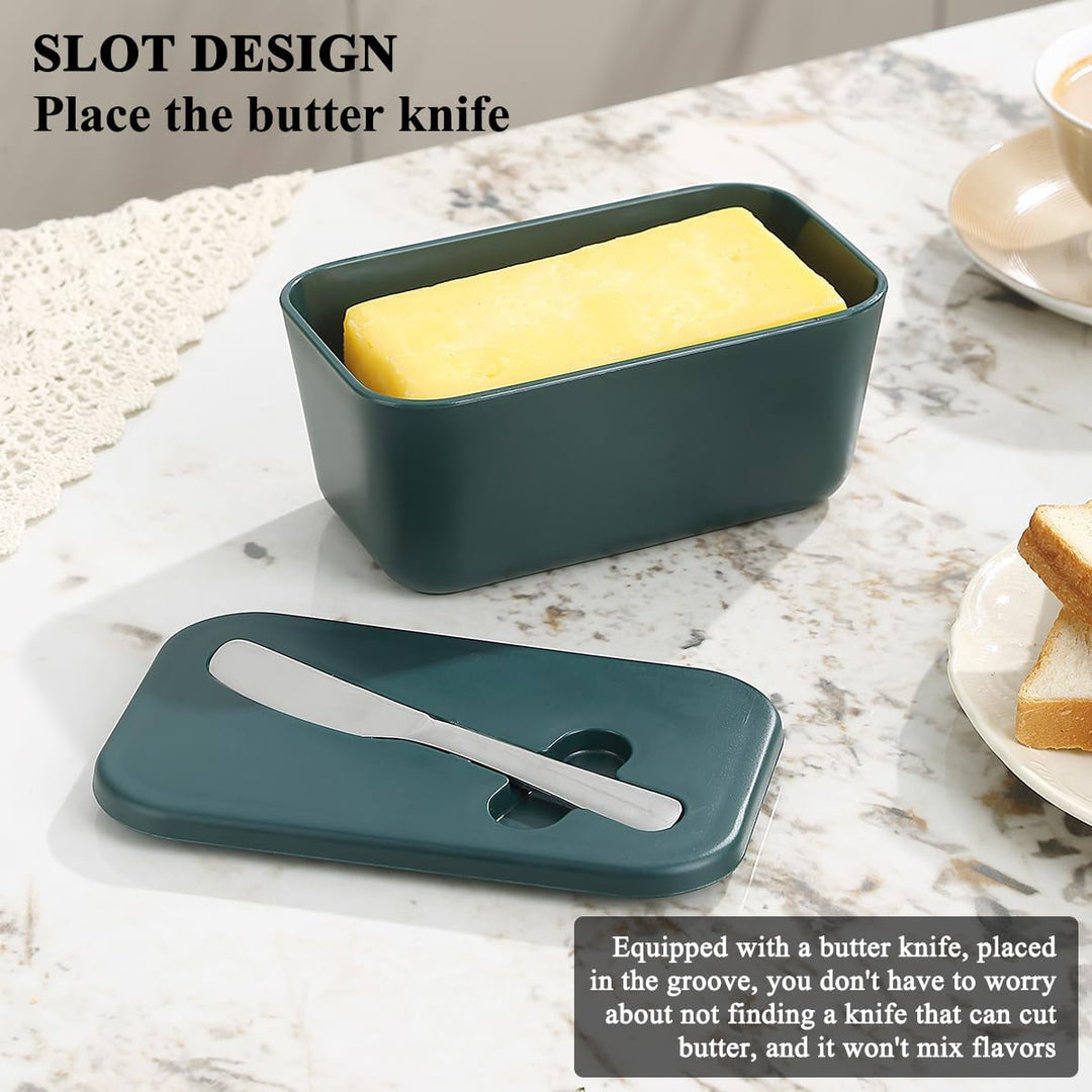 Butter Dish with Lid for Countertop and Refrigerator Door Shelf, Plastic Butter Holder Tray Container with Butter Knife, Easy Scoop Dishwasher Safe - Just Closeouts Canada Inc.