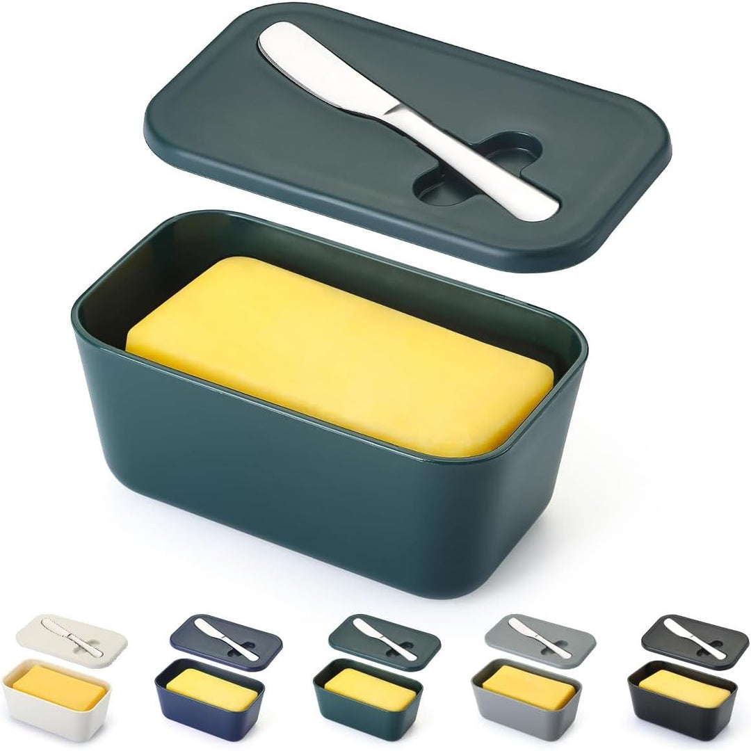 Butter Dish with Lid for Countertop and Refrigerator Door Shelf, Plastic Butter Holder Tray Container with Butter Knife, Easy Scoop Dishwasher Safe - Just Closeouts Canada Inc.