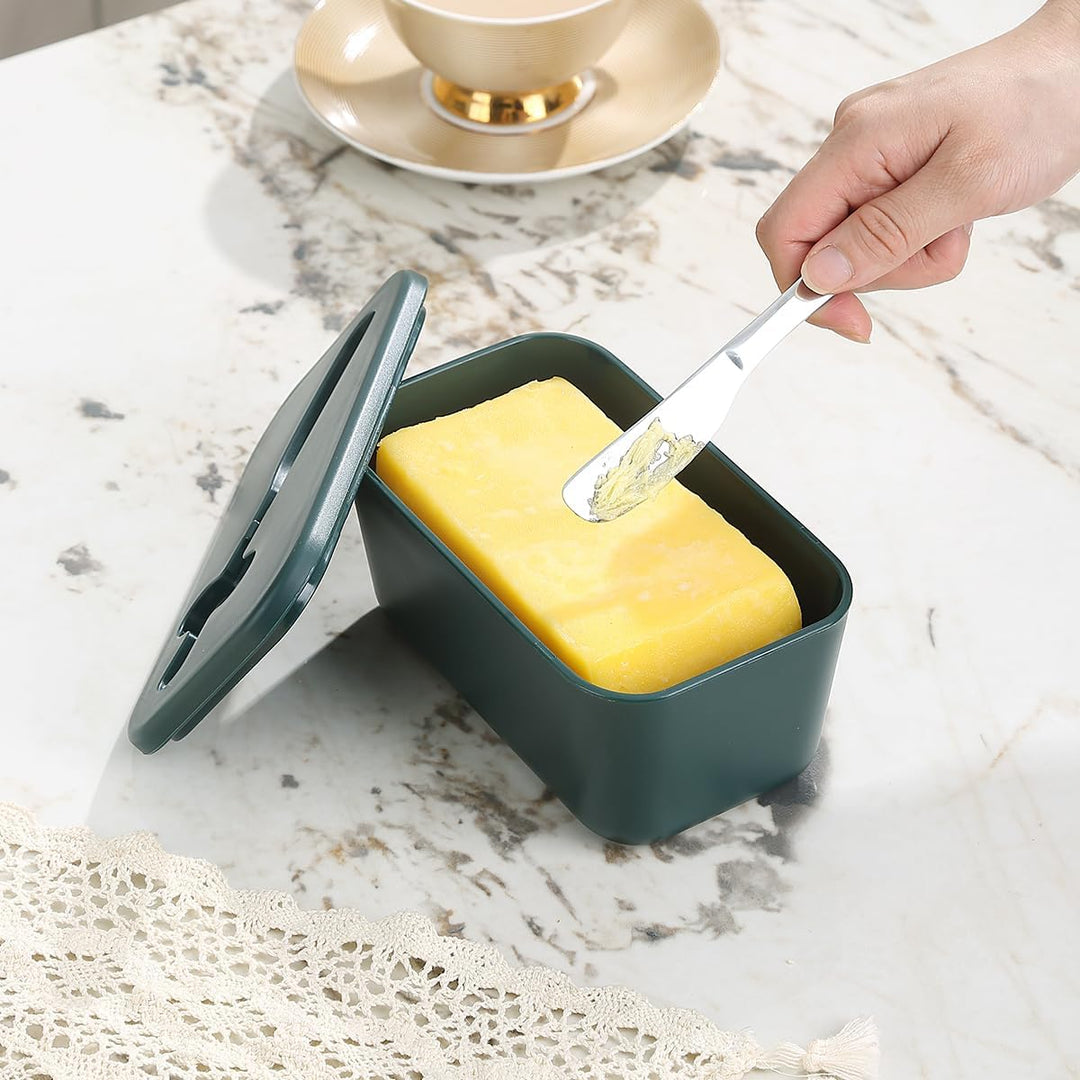 Butter Dish with Lid for Countertop and Refrigerator Door Shelf, Plastic Butter Holder Tray Container with Butter Knife, Easy Scoop Dishwasher Safe - Just Closeouts Canada Inc.