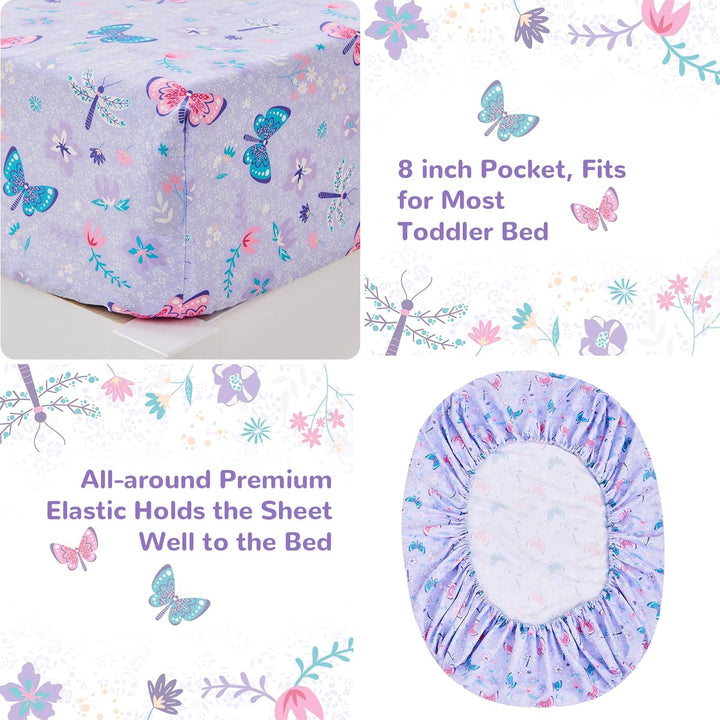 Butterfly Toddler Bedding Set for Girls, 4 Piece Bed - in - a - Bag Toddler Comforter Sets, Super Soft and Comfortable Microfiber Todeeler Bed Set - Just Closeouts Canada Inc.X00431YKZT