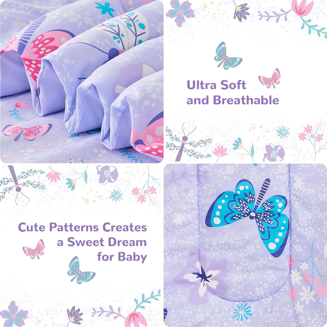 Butterfly Toddler Bedding Set for Girls, 4 Piece Bed - in - a - Bag Toddler Comforter Sets, Super Soft and Comfortable Microfiber Todeeler Bed Set - Just Closeouts Canada Inc.X00431YKZT
