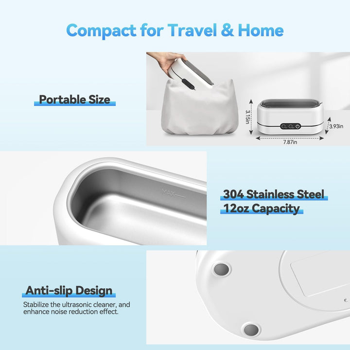 BYASKZIV Ultrasonic Jewelry Cleaner, 48KHz Ultrasonic Cleaner Machine with Dual Cleaning Modes for Jewelry, Eyeglasses, Rings, Watch Strap - 304 Stainless Steel Tank - Just Closeouts Canada Inc.