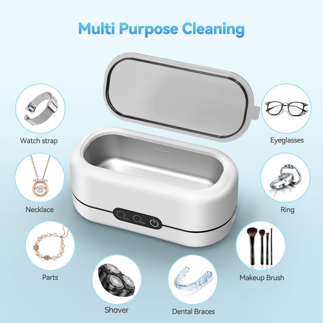 BYASKZIV Ultrasonic Jewelry Cleaner, 48KHz Ultrasonic Cleaner Machine with Dual Cleaning Modes for Jewelry, Eyeglasses, Rings, Watch Strap - 304 Stainless Steel Tank - Just Closeouts Canada Inc.