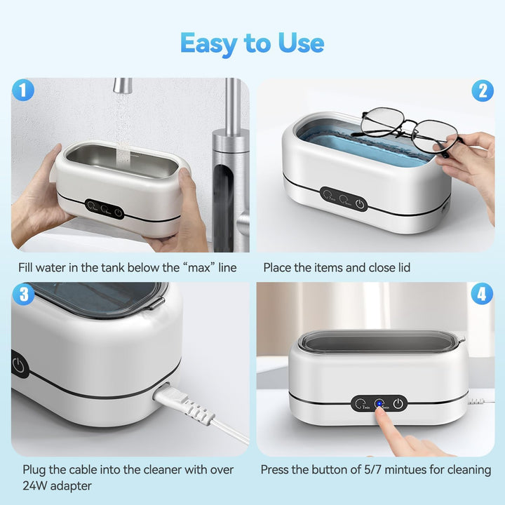 BYASKZIV Ultrasonic Jewelry Cleaner, 48KHz Ultrasonic Cleaner Machine with Dual Cleaning Modes for Jewelry, Eyeglasses, Rings, Watch Strap - 304 Stainless Steel Tank - Just Closeouts Canada Inc.