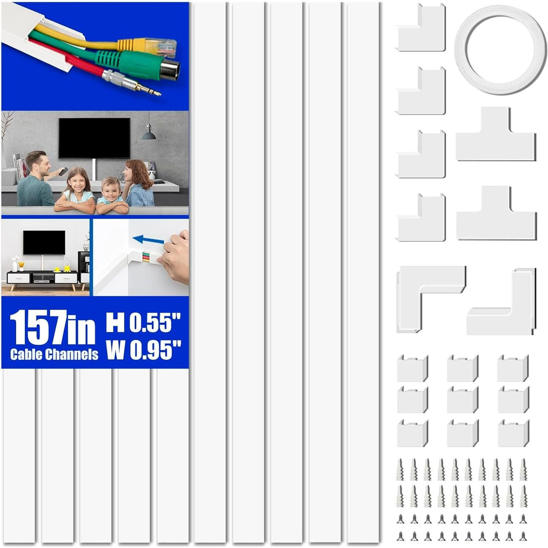 Cable Concealer, 157in Cord Cover Wall, Paintable Cord Covers for Wires on Wall, Cord Hider Kit for Hiding Wires in Home and Office Cable Management, 10X L15.7in X W0.95in X H0.55in Wire Cover, White - Just Closeouts Canada Inc.