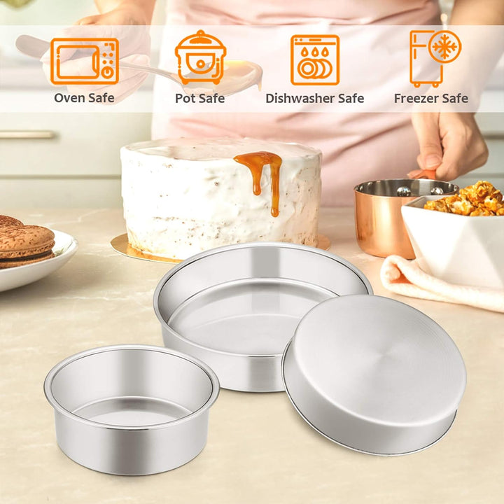 Cake Pan Set of 3 (4 inch/6 inch/8 inch), E - far Stainless Steel Small Round Layer Cake Baking Pans, Perfect for Tier Smash Cake, Non - Toxic & Healthy, Mirror Finish & Dishwasher Safe - Just Closeouts Canada Inc.