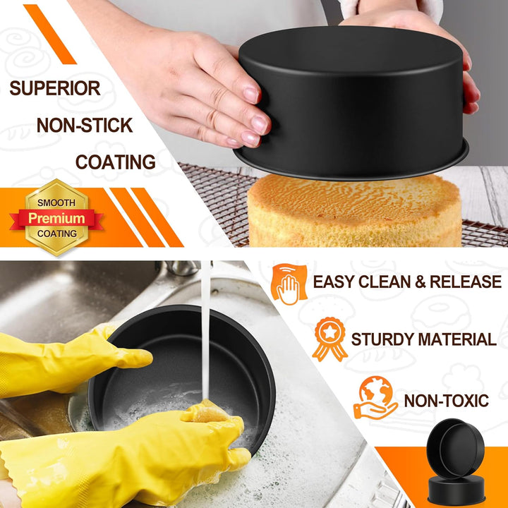 Cake Pan Set of 3, Nonstick Round Baking Pan with Stainless Steel Core, 3 Tier Bake Tin Bakeware, 6" 8" 9.5 inch Cheesecake Pan for Layered Cakes, Wedding Cake, Non - Toxic Cake Mold, 3 Inch Deep - Just Closeouts Canada Inc.