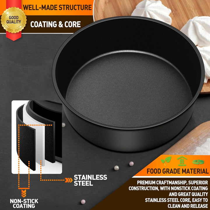 Cake Pan Set of 3, Nonstick Round Baking Pan with Stainless Steel Core, 3 Tier Bake Tin Bakeware, 6" 8" 9.5 inch Cheesecake Pan for Layered Cakes, Wedding Cake, Non - Toxic Cake Mold, 3 Inch Deep - Just Closeouts Canada Inc.