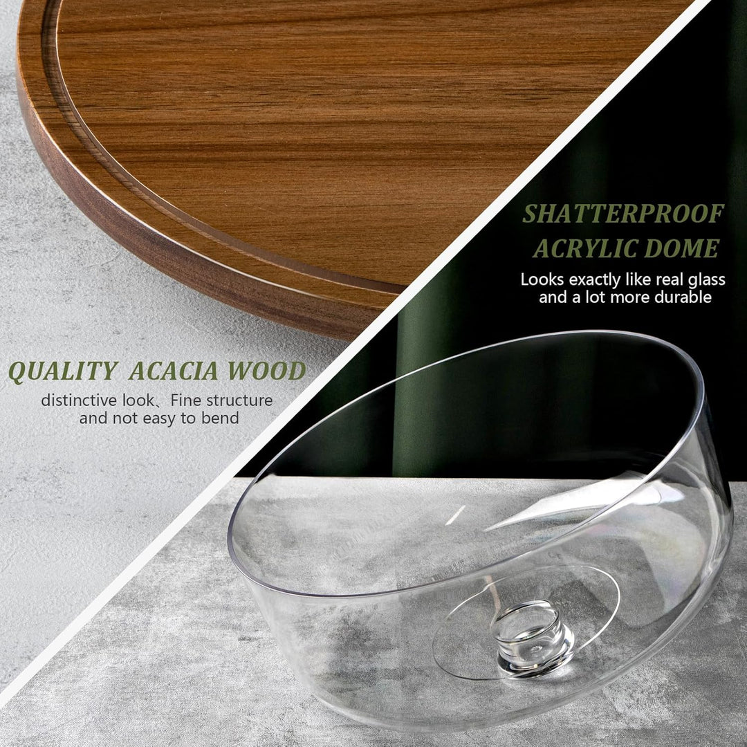 Cake Stand with Dome Lid, Acacia Wood Rotating Cake Plate with Cover, Wooden Cake Display Stand with Acrylic Dome - Rotatable - Just Closeouts Canada Inc.