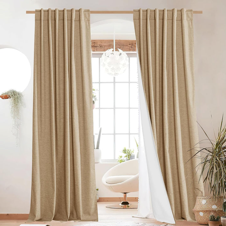 Camel Blackout Rod-Pocket & Back-Tab Curtains, 52 x 84 in, Set of 2 - Just Closeouts Canada Inc.