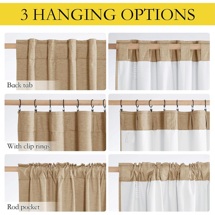 Camel Blackout Rod-Pocket & Back-Tab Curtains, 52 x 84 in, Set of 2 - Just Closeouts Canada Inc.