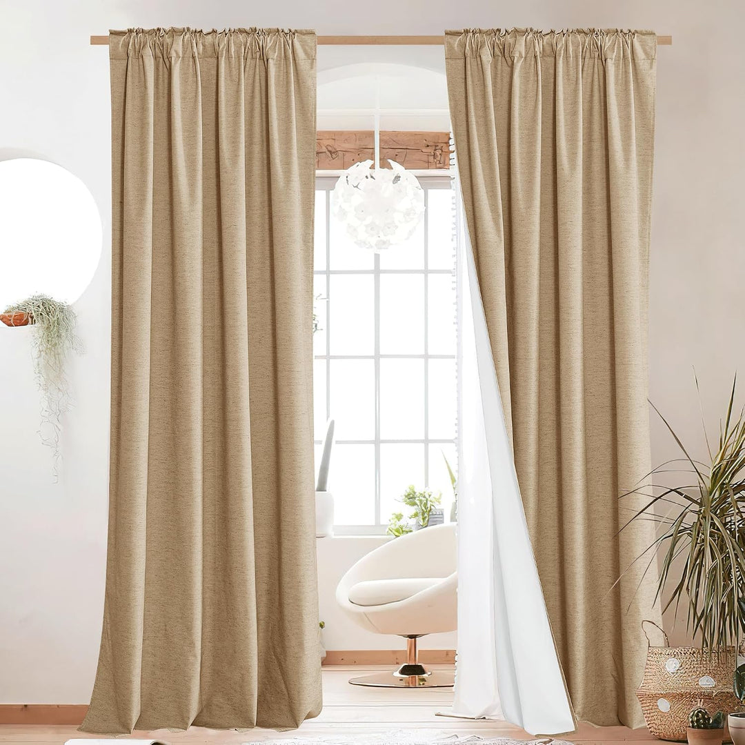 Camel Blackout Rod-Pocket & Back-Tab Curtains, 52 x 84 in, Set of 2 - Just Closeouts Canada Inc.