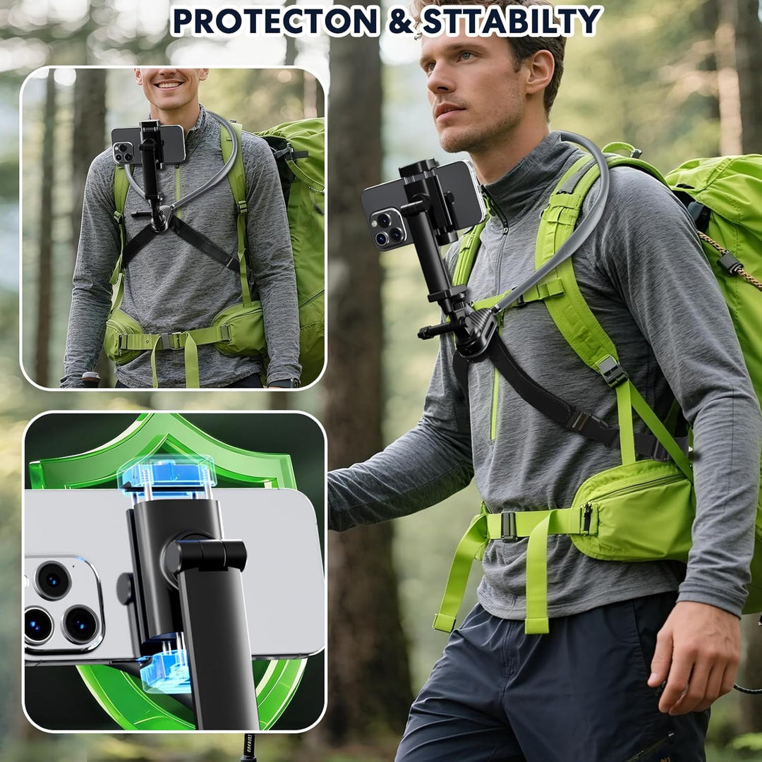 Camera Phone Chest Neck Mount Holder for Video Recording iPhone Samsung 4 - 7 Inch Phones AKASO/Go Pro/Insta360X5/DJI360 Other Action Cameras (Camera Mount Grey + Phone Holder) - Just Closeouts Canada Inc.