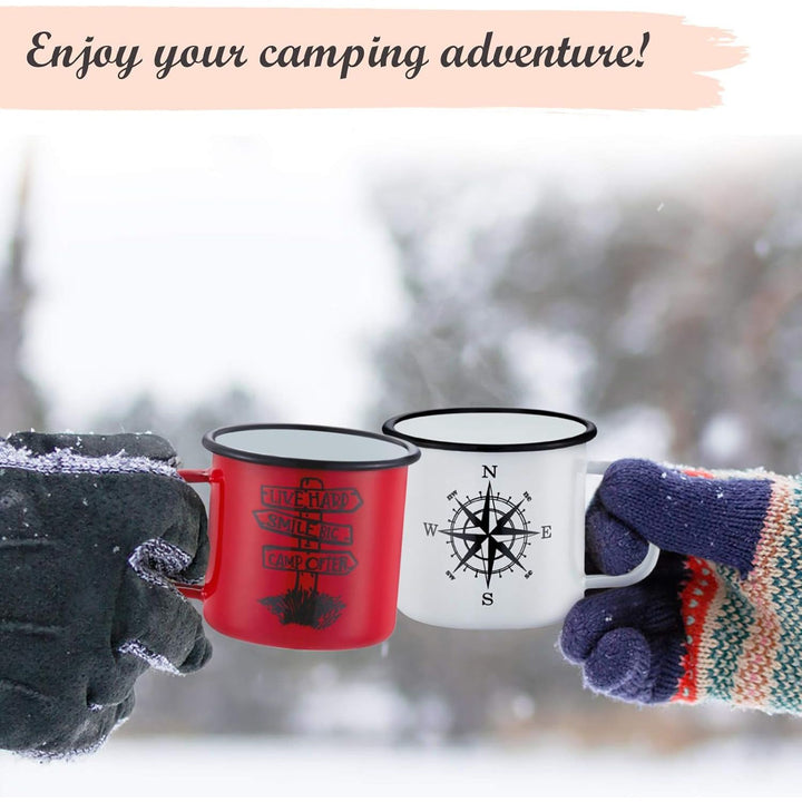 Camping Mug Set of 6, 16 Ounce Colorful Metal Enamel Coffee Tea Cups Mugs for Camping Hiking Backpacking, 2 - Sided Unique Graphic Design & Large Size - Just Closeouts Canada Inc.