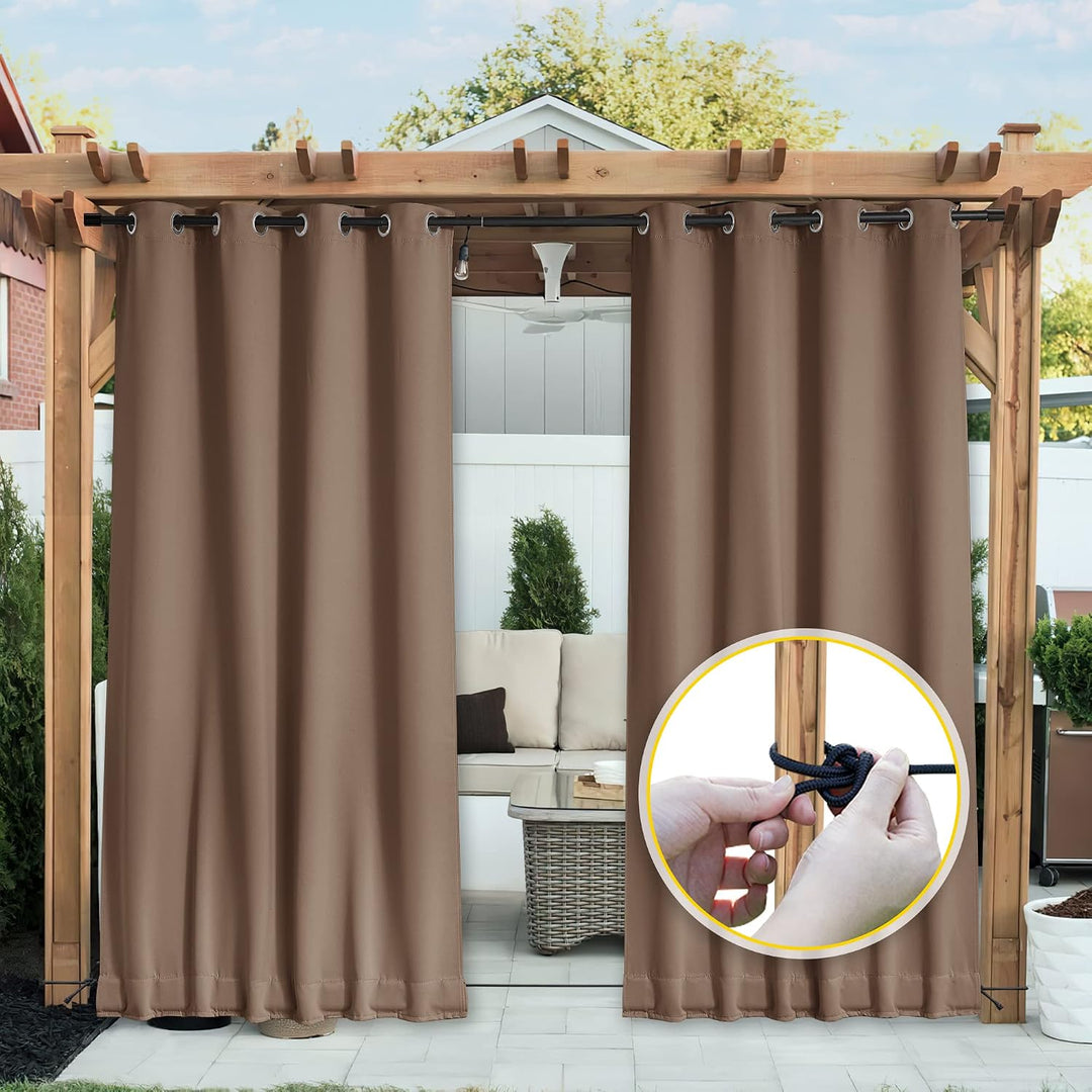 Cappuccino Waterproof Outdoor Curtains, 52 x 95 in, 2 Panels - Just Closeouts Canada Inc.