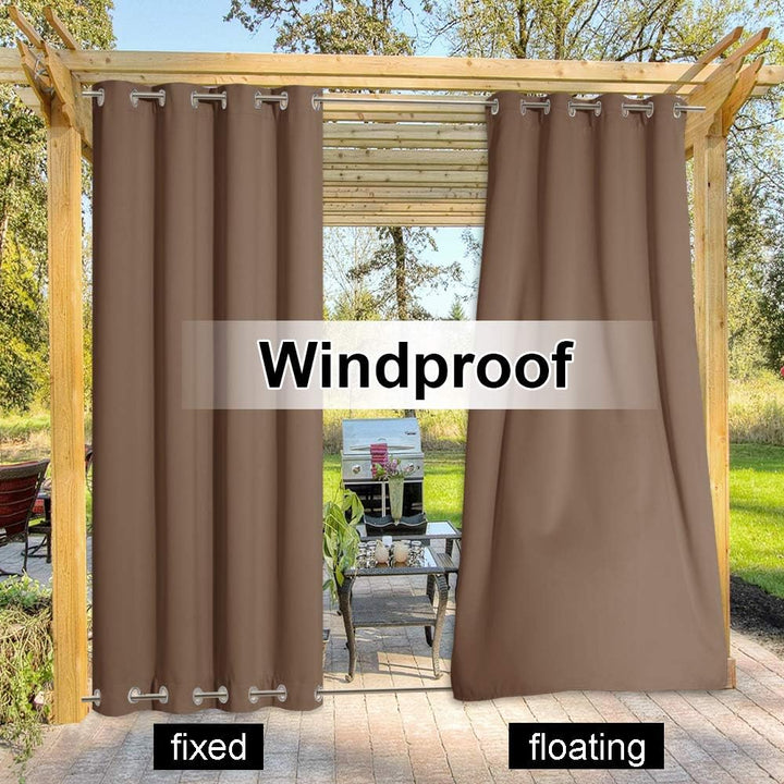Cappuccino Waterproof Outdoor Grommet Curtain, 100 x 95 in, 1 Panel - Just Closeouts Canada Inc.