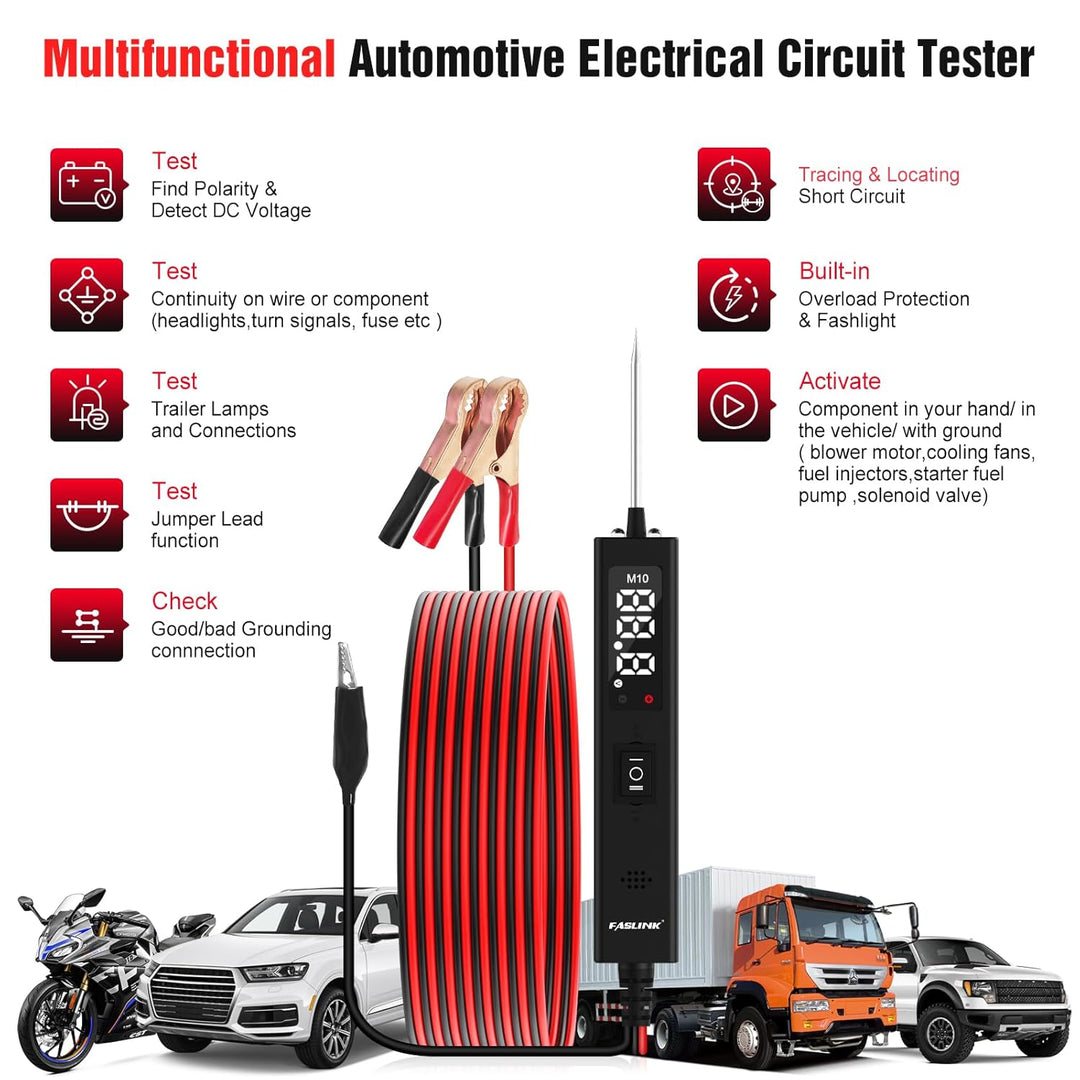 Car Circuit Tester,12V & 24V DC Automotive Test Light,LED Power Circuit Probe Tester Fuse Tester Voltage Tester Short Circuit Finder Component Activation Continuity Tester - Just Closeouts Canada Inc.