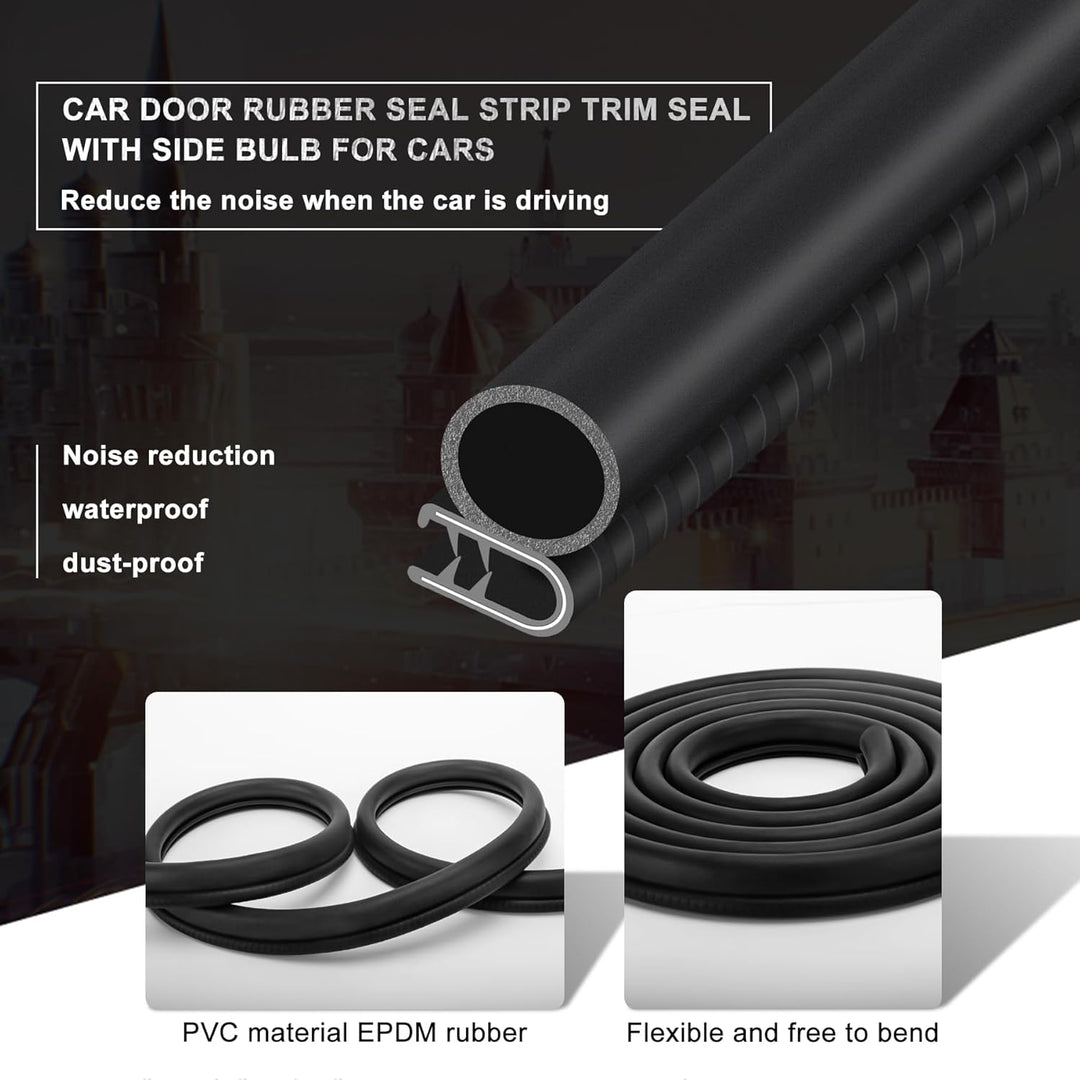Car Door Rubber Seal Strip with Side Bulb, 40 Feet PVC Bulb Trim with EPDM Automotive Rubber Weather Stripping for Cars, Boats, Trucks, RVs, and Home Applications - Just Closeouts Canada Inc.