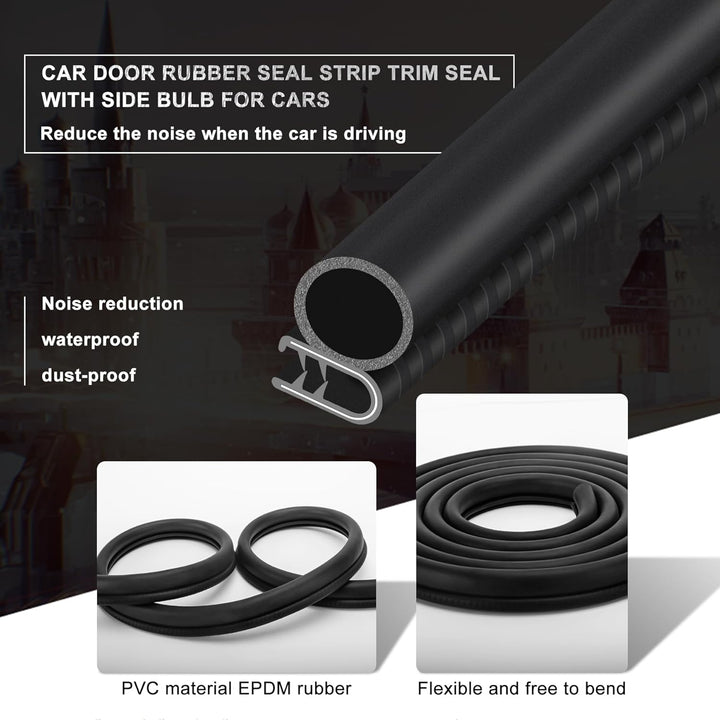 Car Door Rubber Seal Strip with Side Bulb, 40 Feet PVC Bulb Trim with EPDM Automotive Rubber Weather Stripping for Cars, Boats, Trucks, RVs, and Home Applications - Just Closeouts Canada Inc.