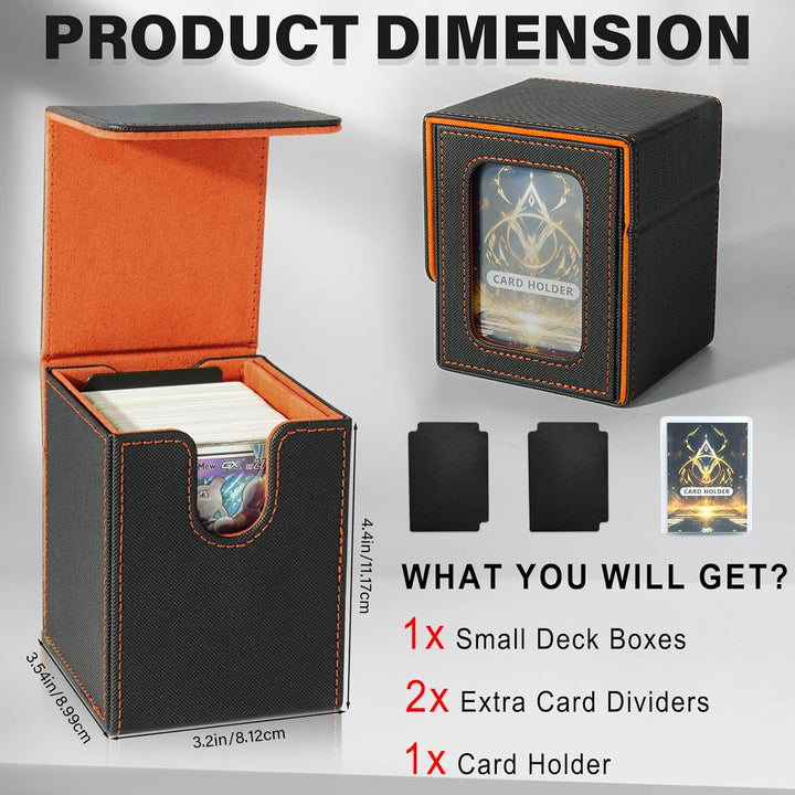 Card Deck Box for MTG Commander, Card Storage Box for Trading Cards, PU Leather Magnetic Card Display Case, Holds 100 Double - Sleeved Cards, Black&Orange - Just Closeouts Canada Inc.X0045TXKKZ