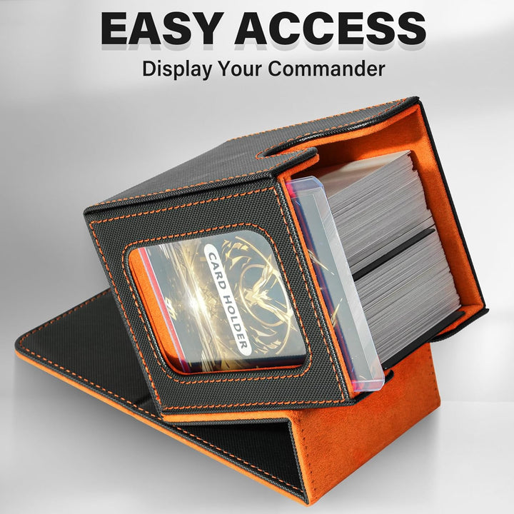 Card Deck Box for MTG Commander, Card Storage Box for Trading Cards, PU Leather Magnetic Card Display Case, Holds 100 Double - Sleeved Cards, Black&Orange - Just Closeouts Canada Inc.X0045TXKKZ