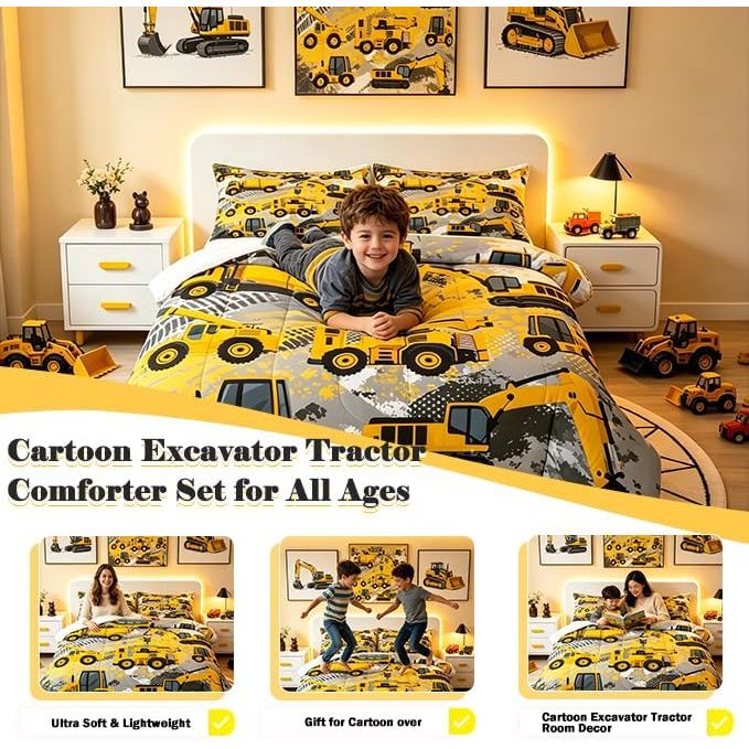 Cartoon Car Bedding Set Twin Size Kids Construction Vehicles Comforter for Kids Children Cartoon Machinery Truck Comforter Set Construction Site Cars Duvet Set 2Pcs - Just Closeouts Canada Inc.X002RXVYS1