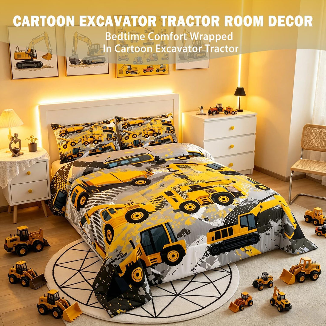 Cartoon Car Bedding Set Twin Size Kids Construction Vehicles Comforter for Kids Children Cartoon Machinery Truck Comforter Set Construction Site Cars Duvet Set 2Pcs - Just Closeouts Canada Inc.X002RXVYS1