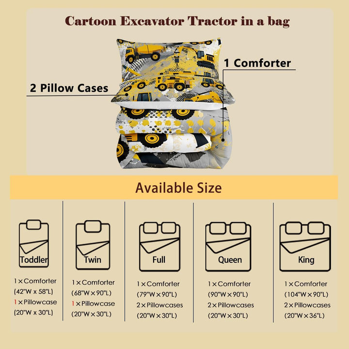 Cartoon Car Bedding Set Twin Size Kids Construction Vehicles Comforter for Kids Children Cartoon Machinery Truck Comforter Set Construction Site Cars Duvet Set 2Pcs - Just Closeouts Canada Inc.X002RXVYS1