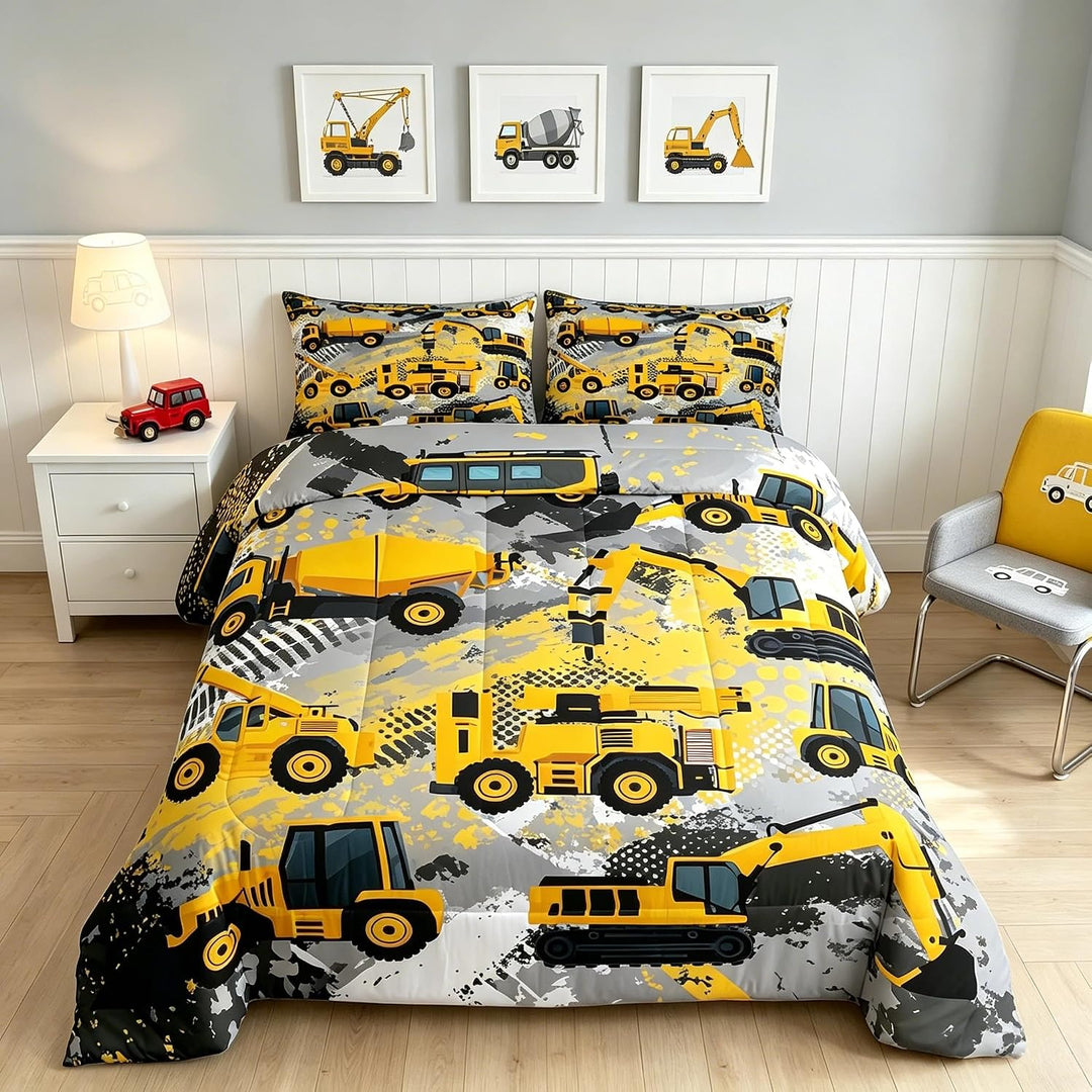 Cartoon Car Bedding Set Twin Size Kids Construction Vehicles Comforter for Kids Children Cartoon Machinery Truck Comforter Set Construction Site Cars Duvet Set 2Pcs - Just Closeouts Canada Inc.X002RXVYS1