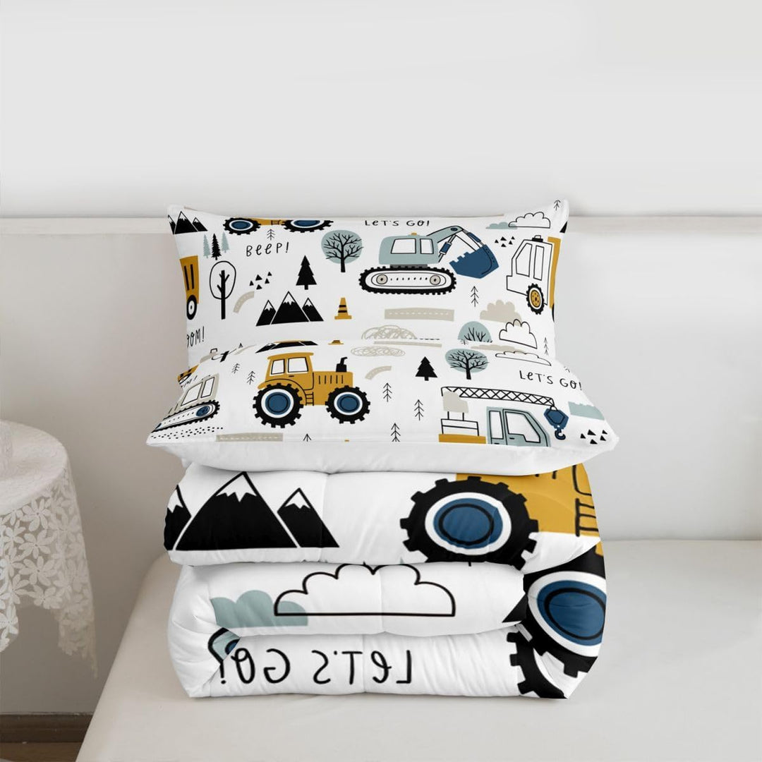 Cartoon Car Kids Comforter Set Construction Bedding Set Decor Equipment Trucks Comforter Cartoon Car Excavator Tractor White Yellow Duvet Set Bedroom Quilt Set 2Pcs Twin - Just Closeouts Canada Inc.X003C25KV3