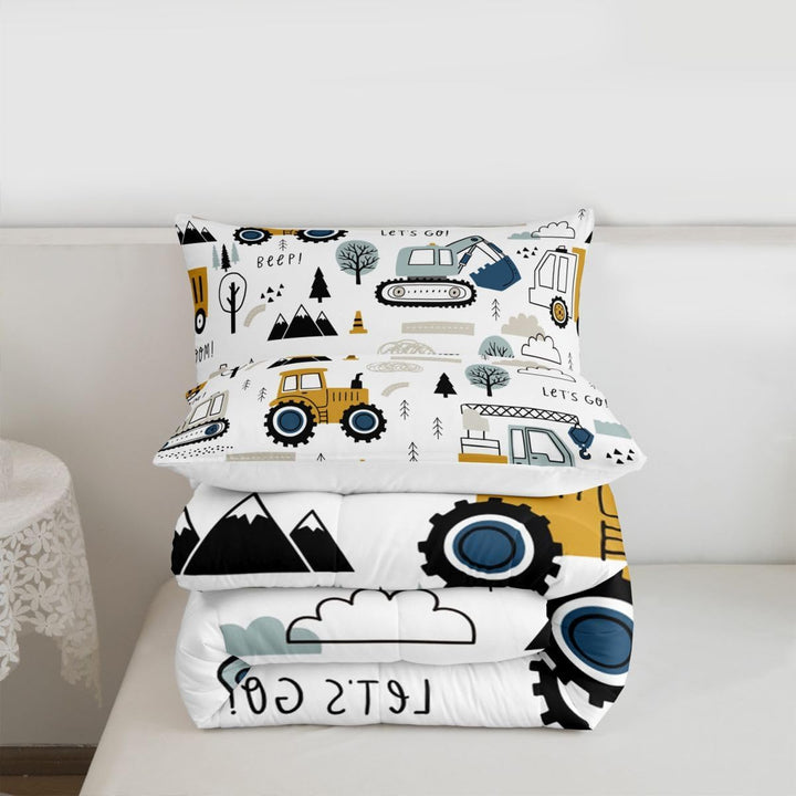 Cartoon Car Kids Comforter Set Construction Bedding Set Decor Equipment Trucks Comforter Cartoon Car Excavator Tractor White Yellow Duvet Set Bedroom Quilt Set 2Pcs Twin - Just Closeouts Canada Inc.X003C25KV3