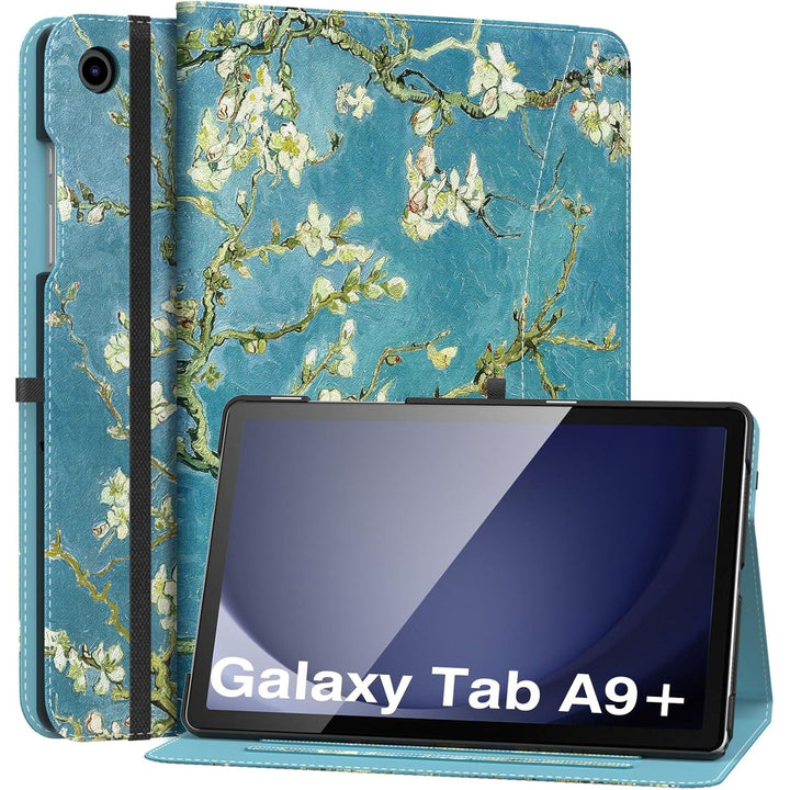 Case for Samsung Galaxy Tab A9 Plus 11" 2023 (SM - X210/SM - X216/SM - X218), PU Leather Multi - Angle Viewing Folding Stand Cover Case with Hand Strap, Front Pocket, Auto Wake/Sleep, Almond Blossom - Just Closeouts Canada Inc.
