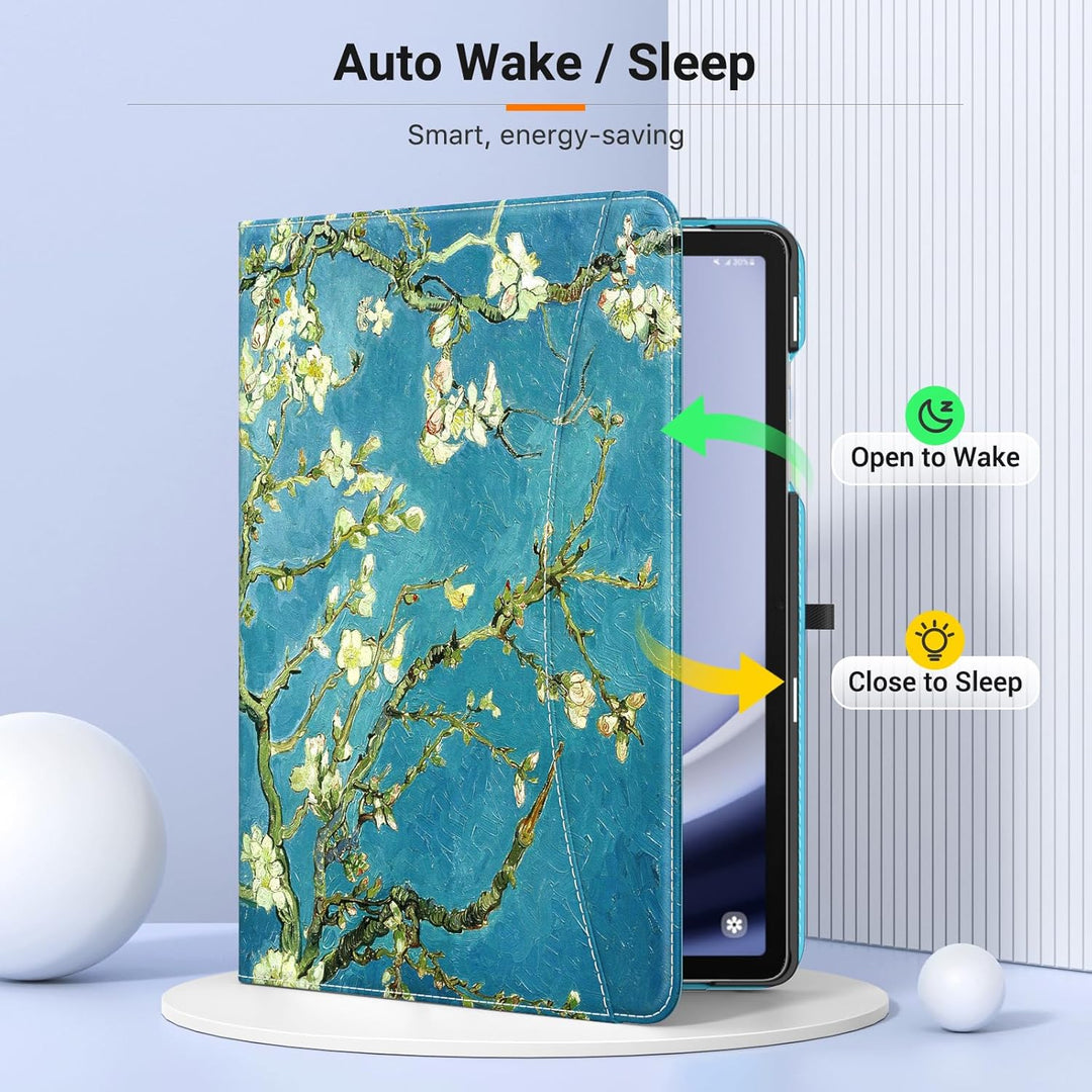 Case for Samsung Galaxy Tab A9 Plus 11" 2023 (SM - X210/SM - X216/SM - X218), PU Leather Multi - Angle Viewing Folding Stand Cover Case with Hand Strap, Front Pocket, Auto Wake/Sleep, Almond Blossom - Just Closeouts Canada Inc.