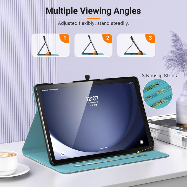 Case for Samsung Galaxy Tab A9 Plus 11" 2023 (SM - X210/SM - X216/SM - X218), PU Leather Multi - Angle Viewing Folding Stand Cover Case with Hand Strap, Front Pocket, Auto Wake/Sleep, Almond Blossom - Just Closeouts Canada Inc.