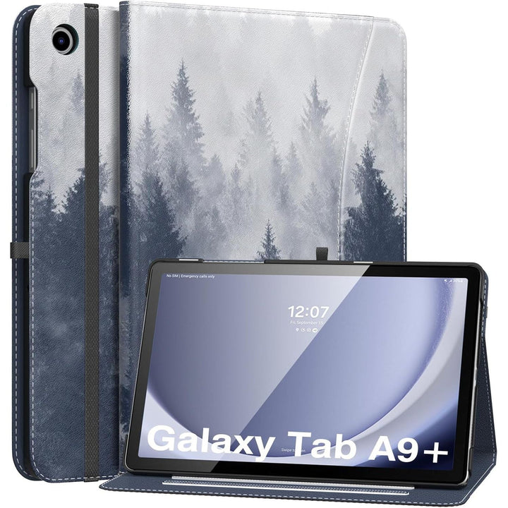 Case for Samsung Galaxy Tab A9 Plus 11" 2023 (SM - X210/SM - X216/SM - X218), PU Leather Multi - Angle Viewing Folding Stand Cover Case with Hand Strap, Front Pocket, Auto Wake/Sleep, Gray Forest - Just Closeouts Canada Inc.