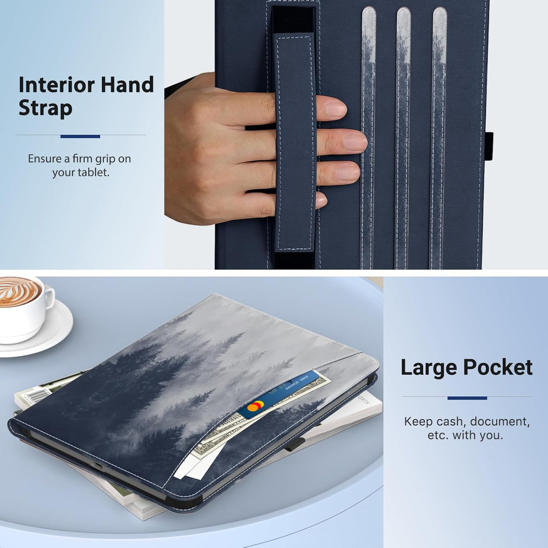 Case for Samsung Galaxy Tab A9 Plus 11" 2023 (SM - X210/SM - X216/SM - X218), PU Leather Multi - Angle Viewing Folding Stand Cover Case with Hand Strap, Front Pocket, Auto Wake/Sleep, Gray Forest - Just Closeouts Canada Inc.