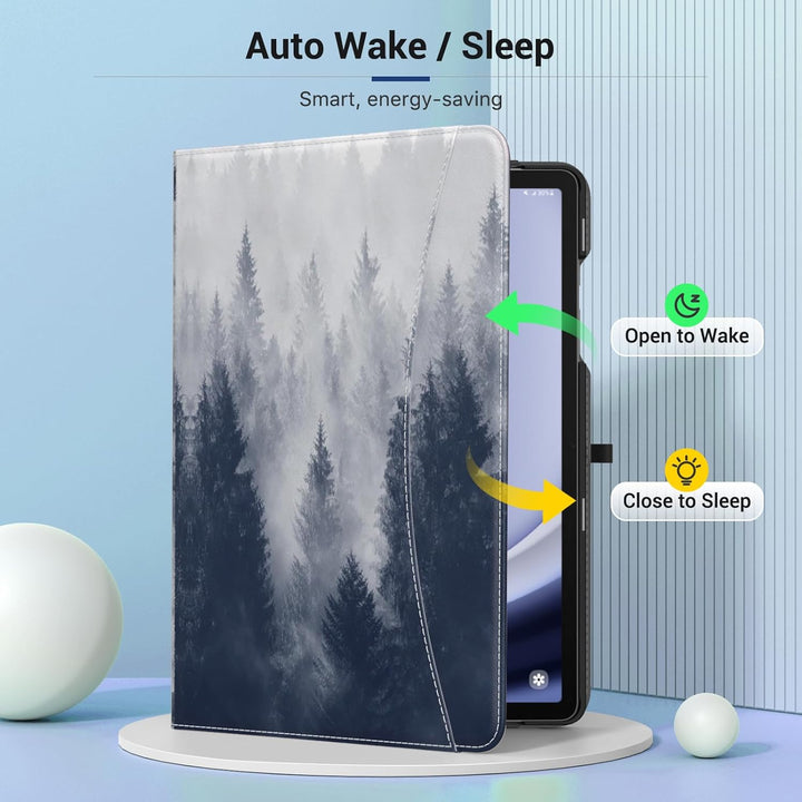 Case for Samsung Galaxy Tab A9 Plus 11" 2023 (SM - X210/SM - X216/SM - X218), PU Leather Multi - Angle Viewing Folding Stand Cover Case with Hand Strap, Front Pocket, Auto Wake/Sleep, Gray Forest - Just Closeouts Canada Inc.