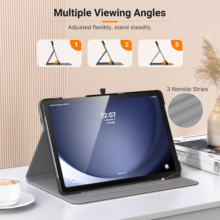 Case for Samsung Galaxy Tab A9 Plus 11" 2023 (SM - X210/SM - X216/SM - X218), PU Leather Multi - Angle Viewing Folding Stand Cover Case with Hand Strap, Front Pocket, Auto Wake/Sleep, Denim Grey & Brown - Just Closeouts Canada Inc.X00408PCCP