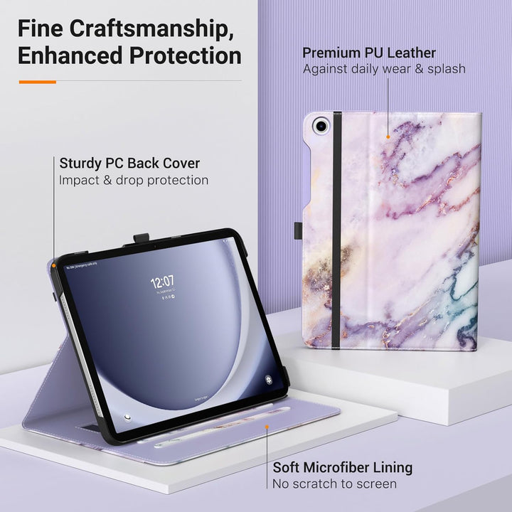 Case for Samsung Galaxy Tab A9 Plus 11" 2023 (SM - X210/SM - X216/SM - X218), PU Leather Multi - Angle Viewing Folding Stand Cover Case with Hand Strap, Front Pocket, Auto Wake/Sleep, Purple Marble - Just Closeouts Canada Inc.X00408PC7F