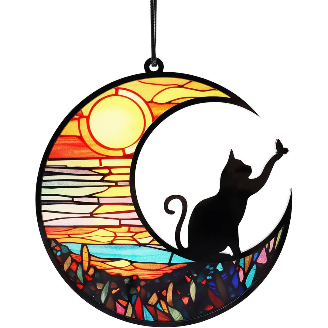 Cat-on-moon memorial hanging ornament, view 1