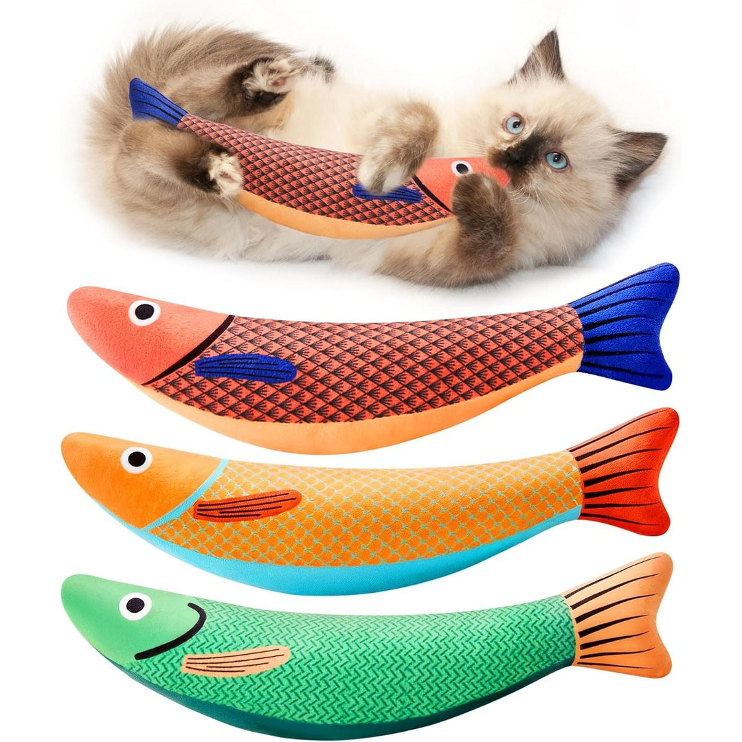 Cat Toys Saury Fish, 3 Pack, Catnip Crinkle Sound, Soft and Durable, Interactive Kitten Kicker for Indoor Kitty Exercise 9.4 Inches for All Breeds - Just Closeouts Canada Inc.